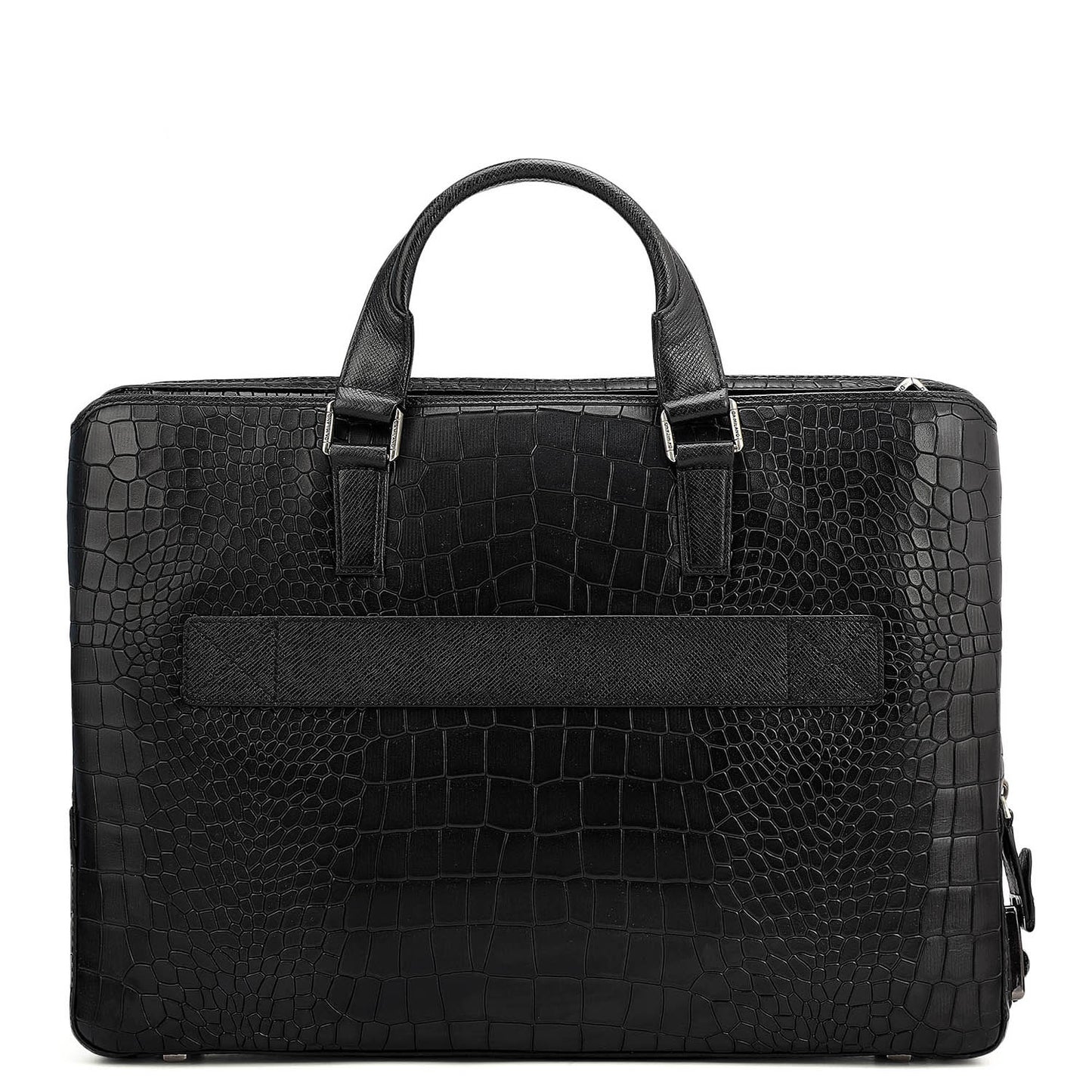Croco Leather Laptop Bag - Black