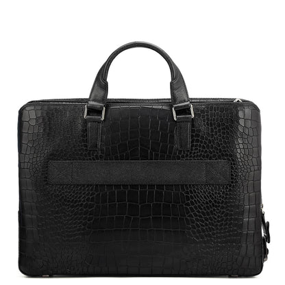 Croco Leather Laptop Bag - Black