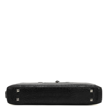 Croco Leather Laptop Bag - Black