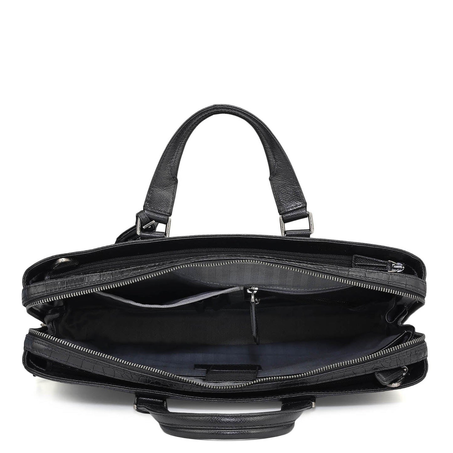 Croco Leather Laptop Bag - Black