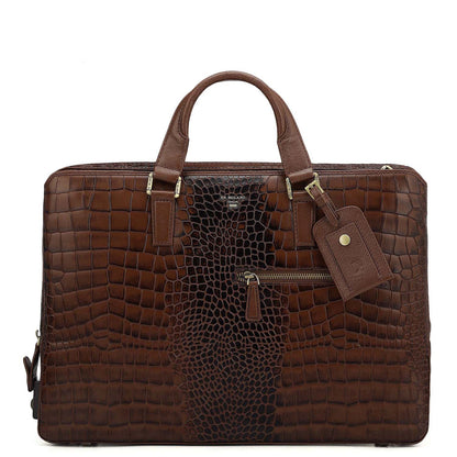 Croco Leather Laptop Bag - Date