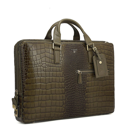 Croco Leather Laptop Bag - Military Green