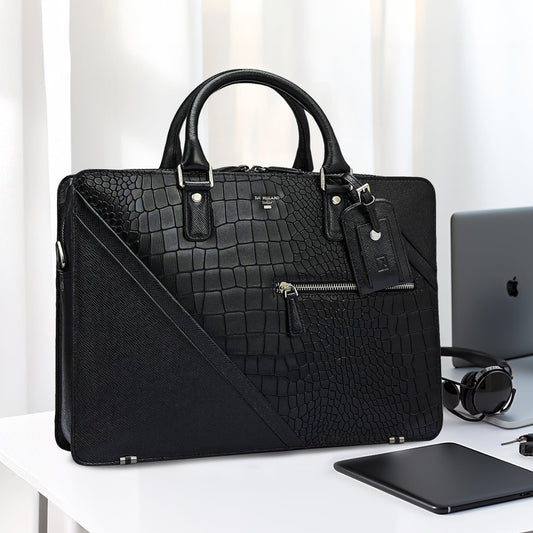 Croco Franzy Leather Laptop Bag - Black