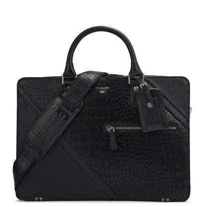 Croco Franzy Leather Laptop Bag - Black