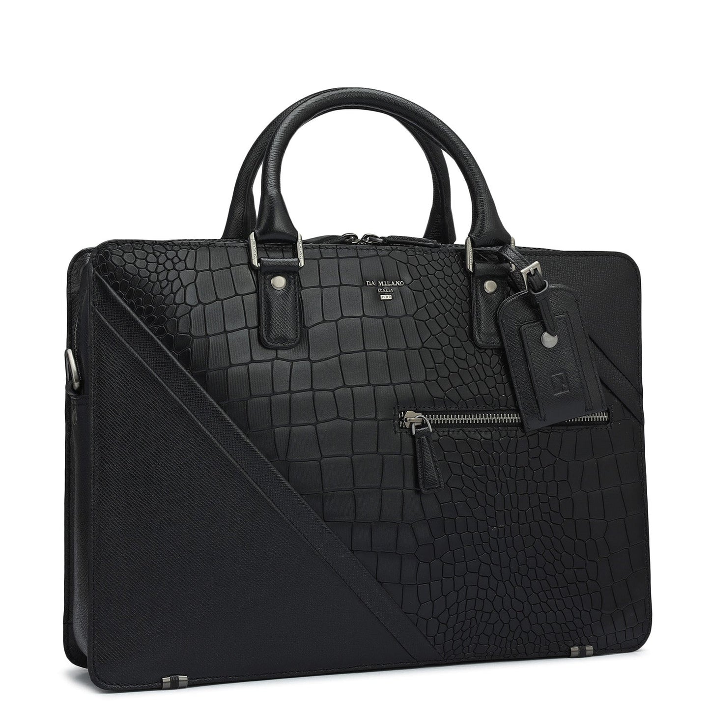 Croco Franzy Leather Laptop Bag - Black