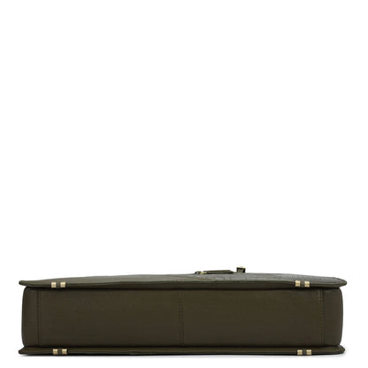 Croco Franzy Leather Laptop Bag - Military Green
