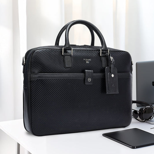 Italian Texture Print Laptop Bag - Black