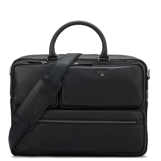 Wax Leather Laptop Bag - Black