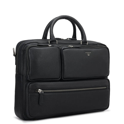 Wax Leather Laptop Bag - Black