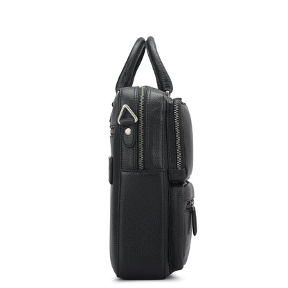 Wax Leather Laptop Bag - Black