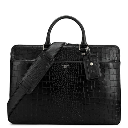 Croco Franzy Leather Laptop Bag - Black
