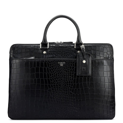 Croco Franzy Leather Laptop Bag - Black