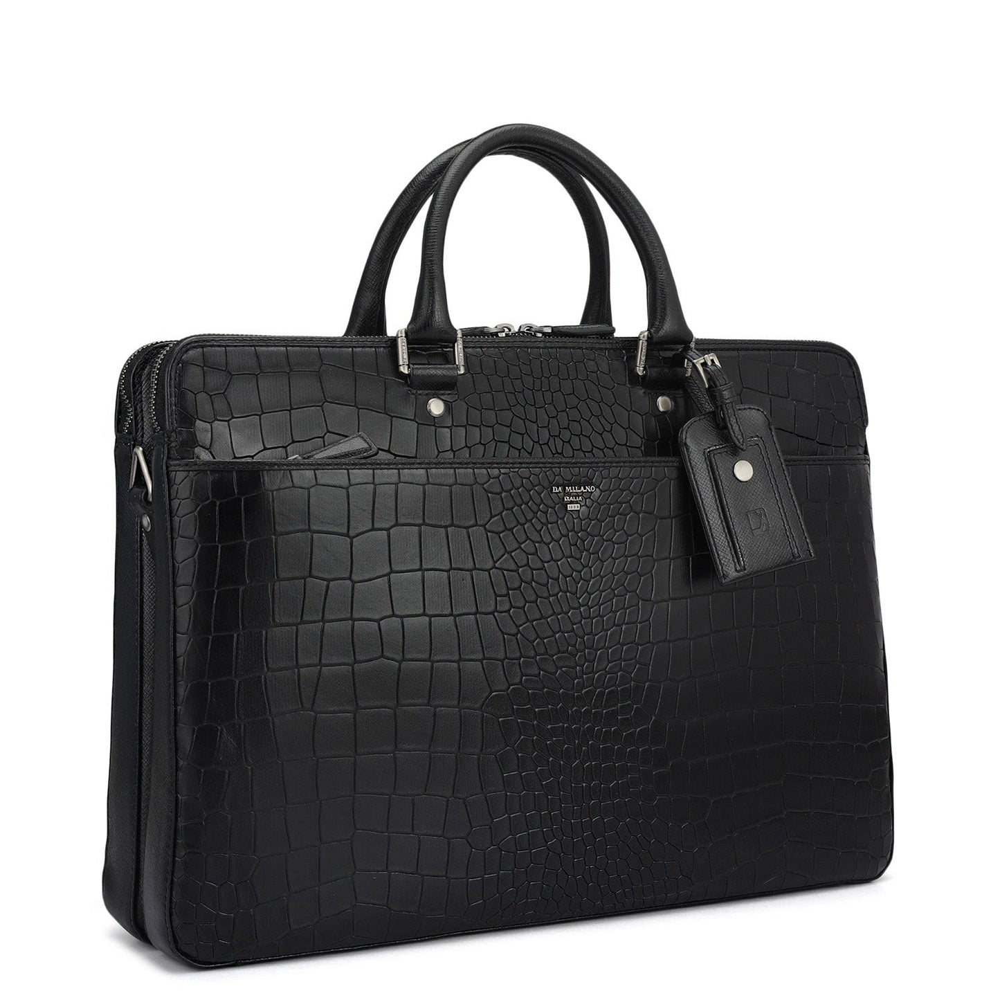 Croco Franzy Leather Laptop Bag - Black
