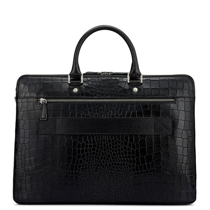 Croco Franzy Leather Laptop Bag - Black