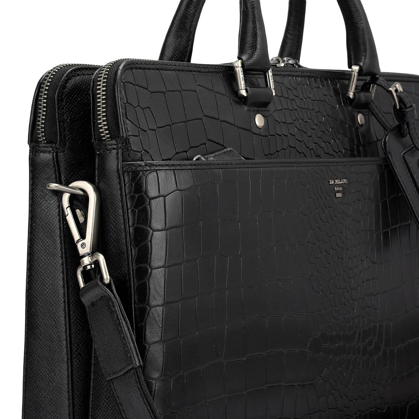 Croco Franzy Leather Laptop Bag - Black