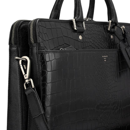 Croco Franzy Leather Laptop Bag - Black