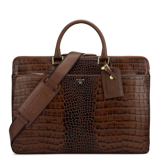 Croco Franzy Leather Laptop Bag - Date