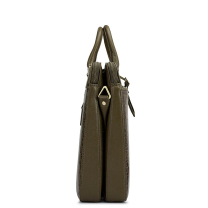 Croco Franzy Leather Laptop Bag - Military Green
