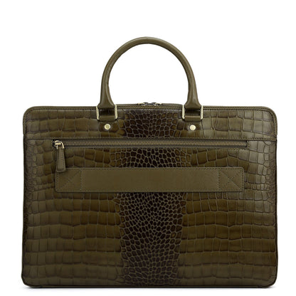 Croco Franzy Leather Laptop Bag - Military Green