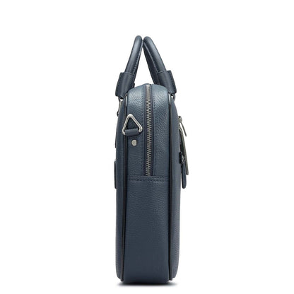 Wax Leather Laptop Bag - Navy