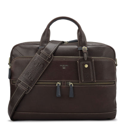 Elephant Pattern Leather Laptop Bag - Brown