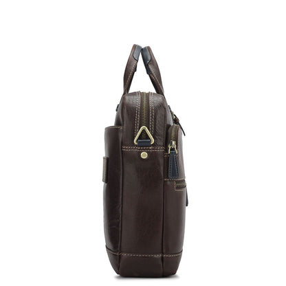 Elephant Pattern Leather Laptop Bag - Brown