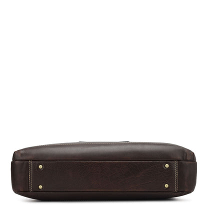 Elephant Pattern Leather Laptop Bag - Brown