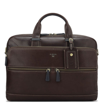 Elephant Pattern Leather Laptop Bag - Brown