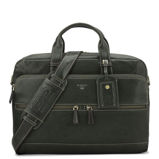 Elephant Pattern Leather Laptop Bag - Green