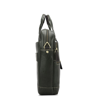 Elephant Pattern Leather Laptop Bag - Green
