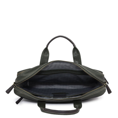 Elephant Pattern Leather Laptop Bag - Green