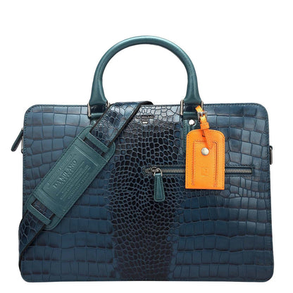 Croco Embossed Leather Laptop Bag – Ocean Blue