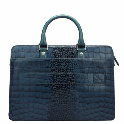 Croco Embossed Leather Laptop Bag – Ocean Blue