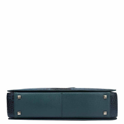 Croco Embossed Leather Laptop Bag – Ocean Blue