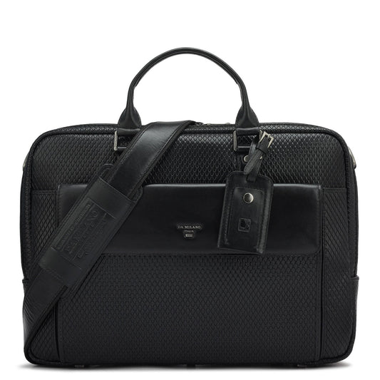 Mat Emboss Leather Laptop Bag - Black