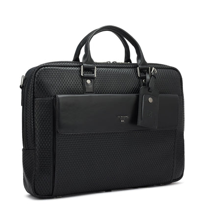 Mat Emboss Leather Laptop Bag - Black