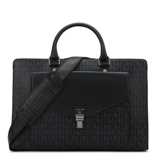 Monogram Franzy Leather Laptop Bag - Black