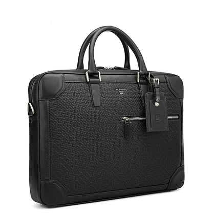 Mat Emboss Leather Laptop Bag - Black