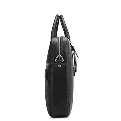 Mat Emboss Leather Laptop Bag - Black