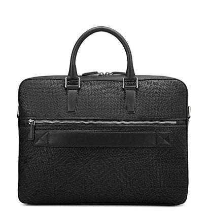 Mat Emboss Leather Laptop Bag - Black