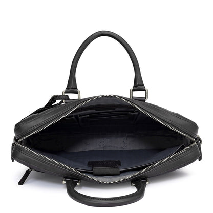 Mat Emboss Leather Laptop Bag - Black