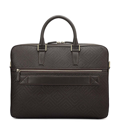 Mat Emboss Leather Laptop Bag - Brown