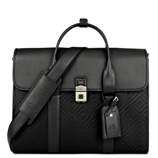 Mat Emboss Plain Leather Laptop Bag - Black