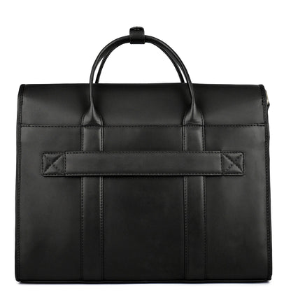 Mat Emboss Plain Leather Laptop Bag - Black