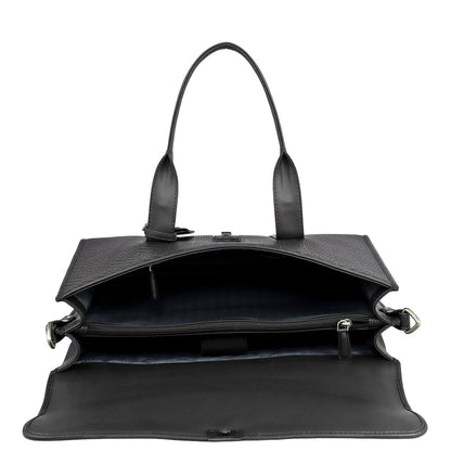 Mat Emboss Plain Leather Laptop Bag - Black