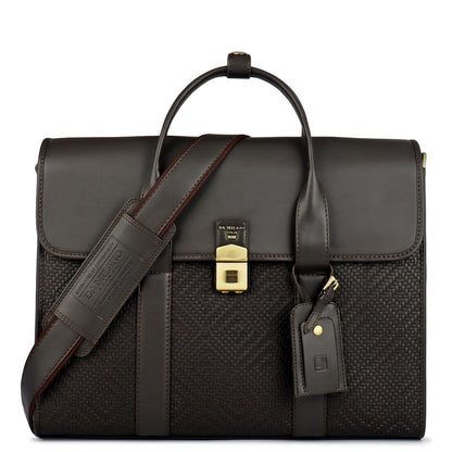 Mat Emboss Plain Leather Laptop Bag - Brown