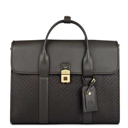Mat Emboss Plain Leather Laptop Bag - Brown