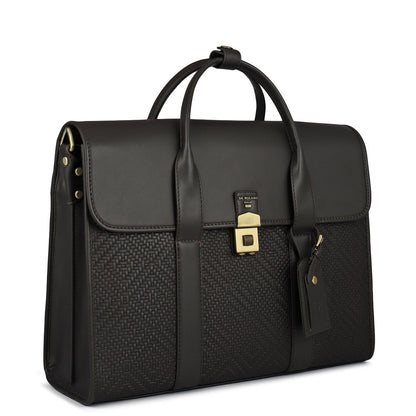 Mat Emboss Plain Leather Laptop Bag - Brown