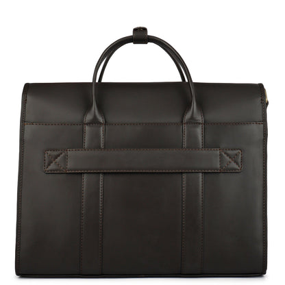 Mat Emboss Plain Leather Laptop Bag - Brown