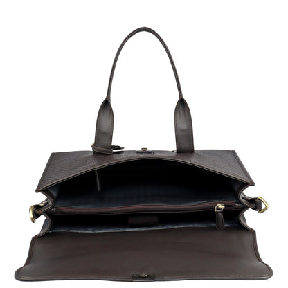 Mat Emboss Plain Leather Laptop Bag - Brown